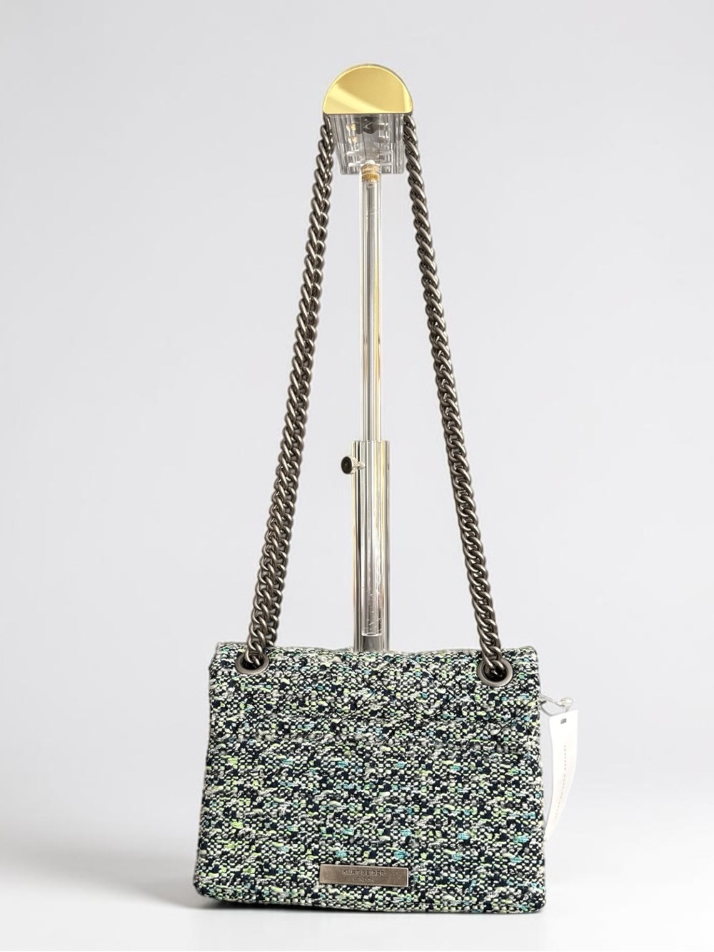 Kurt Geiger Green Floral Tweed Beaded Chain Shoulder Bag with Dusty - Picture 3 of 9